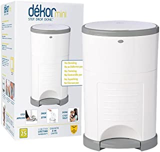 Dekor Mini Hands-Free Diaper Pail | White | Easiest to Use | Just Step  Drop  Done | Doesnt Absorb Odors | 20 Second Bag Change | Most Economical Refill System