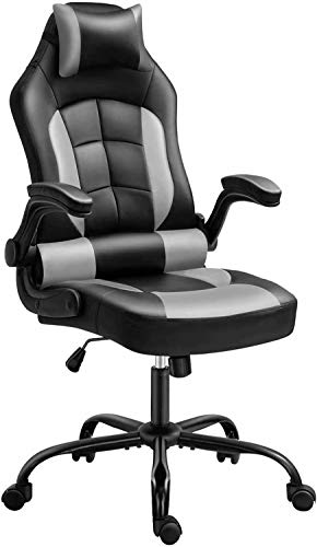 Gaming Chair, Cadcah Ergonomic Computer Chair Height Adjustment Office Chair Reclining High Back Desk Chair with Armrests Headrest and Lumbar Support PC Gaming Chair for Adults Women Teens Men (Grey)