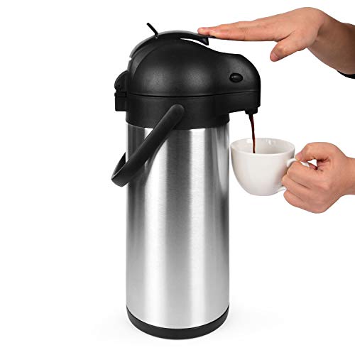 Cresimo 101 Oz (3L) Airpot Thermal Coffee Carafe and Coffee Server/Lever Action/Stainless Steel Insulated Flask / 12 Hour Heat Retention / 24 Hour Cold Retention (Airpot)