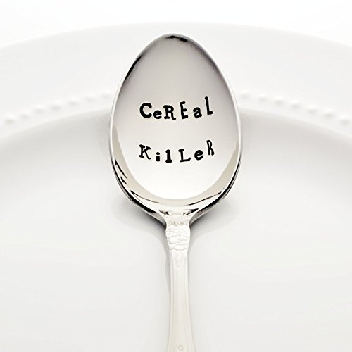 CeREaL KilLeR - (Option to Personalize with a Name) | Hand Stamped Stainless Steel Spoon by Bon Vivant Design House - Food Pun Novelty Foodie Gifts for Him and Her. Stocking Stuffer.