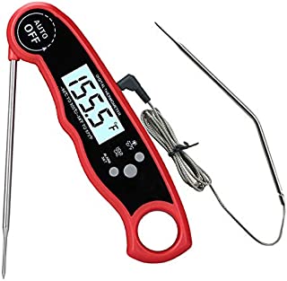 Meat Thermometer, 2 in 1 Meat Thermometer Instant Read, Digital Food Thermometer with Alarm Function Backlight for Cooking, Grilling, Smoking, Frying, Baking, Kitchen, Oven, Turkey, Steak (Red)