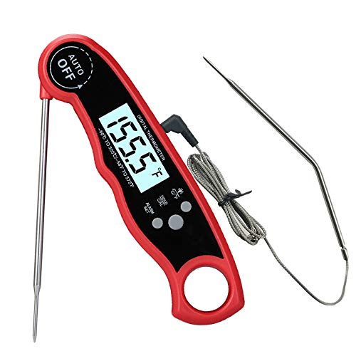 Meat Thermometer, 2 in 1 Meat Thermometer Instant Read, Digital Food Thermometer with Alarm Function Backlight for Cooking, Grilling, Smoking, Frying, Baking, Kitchen, Oven, Turkey, Steak (Red)