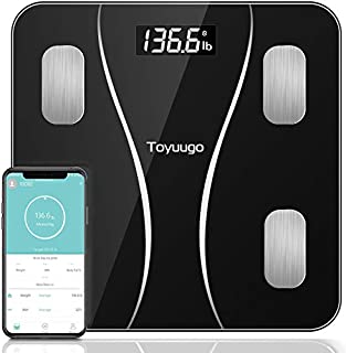 Toyuugo Bluetooth Body Fat Scale, Smart Wireless BMI Bathroom Weight Scale Body Composition Monitor Health Analyzer with Smartphone App for Body Weight, Fat, Water, BMI, BMR (Black)