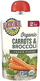 Earth's Best Organic Stage 2 Baby Food, Carrots & Broccoli, 3.5 Oz Pouch (Pack of 12)