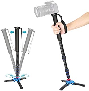 Neewer Extendable Camera Carbon Fiber Monopod with Removable Foldable Tripod Support Base: 5-Section Leg, Max. 66 inches for Canon Nikon Sony DSLR Cameras, Payload up to 11 pounds/5 kilograms