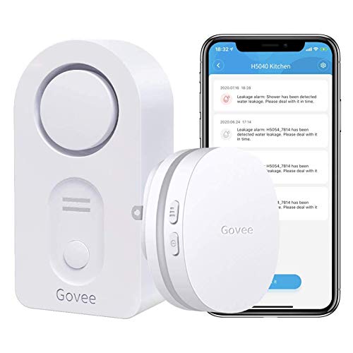 Govee WiFi Water Sensor, 100dB Adjustable Audio Alarm and Smart App Alerts, Leak and Drip Alert with Email, for Home, Basement