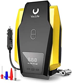 VacLife Air Compressor Tire Inflator, DC 12V Portable Air Compressor for Car Tires, Auto Tire Pump with LED Light, Digital Air Pump for Car Tires, Bicycles and Other Inflatables, Yellow(VL701)