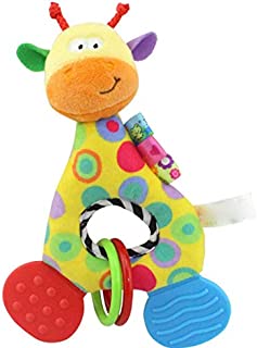 Plush Baby Teething Toys, Colorful Giraffe Plush Toys with Soft Teether Foot, Cute Plush Animal Toys for Toddler Crib, Stroller & Carseat, Perfect for Ages Newborn and up (Multicolor)