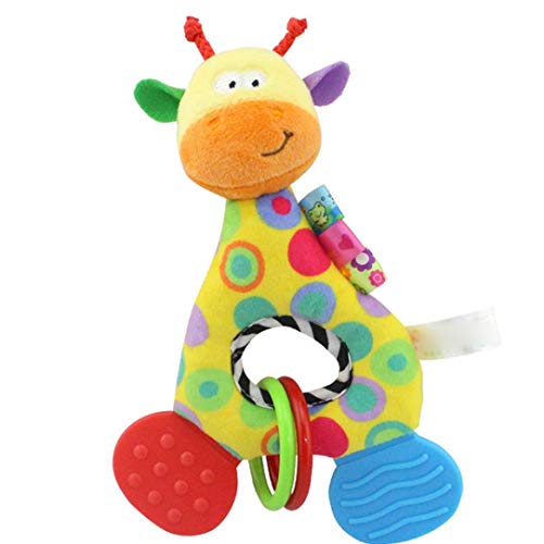 Plush Baby Teething Toys, Colorful Giraffe Plush Toys with Soft Teether Foot, Cute Plush Animal Toys for Toddler Crib, Stroller & Carseat, Perfect for Ages Newborn and up (Multicolor)