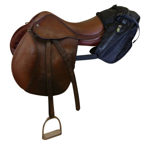 TrailMax English/Endurance Horse Saddle Bag for Trail-Riding, Featuring 3 Compartments & Quick Release Compression Straps, Black