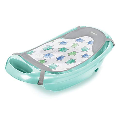 Summer Splish'n Splash Newborn to Toddler Tub (Aqua)  3-Stage Tub for Newborns, Infants, and Toddlers  Includes Fabric Newborn Sling, Cushioned Support, Parent Assist Tray, and a Drain Plug