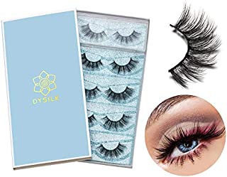 DYSILK 5 Pairs 6D Mink Eyelashes Faux Cross Fluffy Natural Look False Eyelashes Wispies Long Extension Eyelashes Pack Makeup Thick Fake Eyelashes Soft Reusable Lashes No Glue |001-15mm