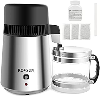 ROVSUN Stainless Steel Countertop Water Distiller Machine 4L Home Pure Water Purifier/Filter, 750W Distilled Water Maker w/Glass Container, 1L/H