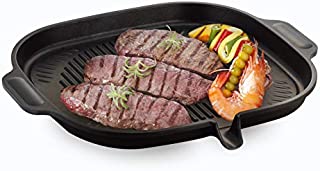 Korean BBQ Nonstick Grill Pan - Induction Stovetop Compatible Aluminum Non-stick Coating Grill Pan for Indoor and Outdoor with Grease Draining System, 15-inch