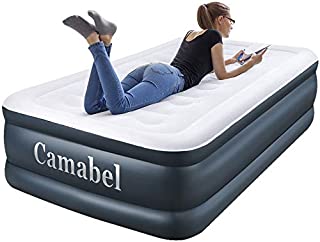 Camabel 18 inch Double High Twin Air Mattress with Built in Pump for Guests Inflatable Mattress with Electric Pump Elevated Airbed with Flocked Top Camping Blow up Mattress with Storage Bag