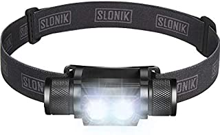 SLONIK 1000 Lumen Rechargeable CREE LED Headlamp w/ 2200 mAh Battery - Lightweight, Durable, Waterproof and Dustproof Headlight - Xtreme Bright 600 ft Beam - Camping and Hiking Gear