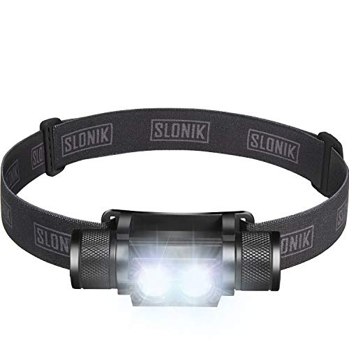 SLONIK 1000 Lumen Rechargeable CREE LED Headlamp w/ 2200 mAh Battery - Lightweight, Durable, Waterproof and Dustproof Headlight - Xtreme Bright 600 ft Beam - Camping and Hiking Gear