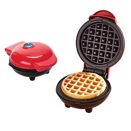 Mini Waffle Maker Machine for Single Waffle, Paninis, Hash browns, Breakfast, Lunch, Snacks & Other Sweet or Savory Treats (Red)