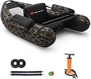 Goplus Inflatable Fishing Float Tube, with Storage Pockets, Fish Ruler, Adjustable Straps, 350LBS Load Bearing Capacity (Camouflage Color)