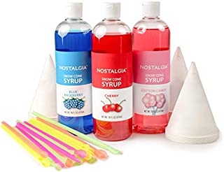 Nostalgia SCK3 Premium Syrup Party Kit Snow Cones, 20 Spoons/Straws, Blue Raspberry, Cherry, Cotton Candy, Multi