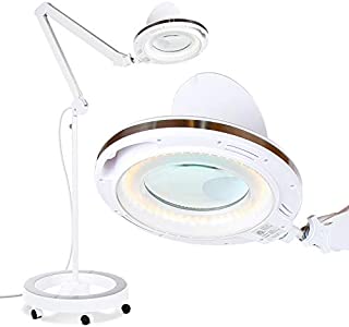 Brightech LightView Pro 6 Wheel Rolling Base Magnifying Floor Lamp - Magnifier with Bright LED Light for Facials, Lash Extensions - Standing Mag Lamp for Sewing, Cross Stitch, Crafts