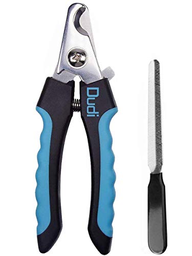 Dudi Dog Nail Clippers and Trimmer - with Quick Safety Guard to Avoid Over-Cutting Toenail - Grooming Razor Sharp Blades for Small Medium Large Breeds (Blue)