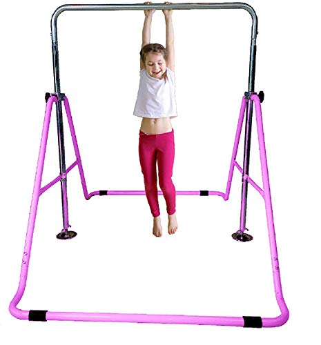 Athletic Bar Expandable Gymnastics Bar Horizontal Kip Bar Junior Training Adjustable Height Jungle Gym Children Folding Training Monkey Bars Climbing Tower Playground Balance Bar Gymnasts Purple