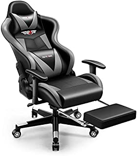 Gaming Chair,PatioMage Office Chair Racing Office Chair Desk Chair Headrest Lumbar Support Comfortable Computer Game Chair PU Leather Ergonomic Reclining PC Gaming Chairs (Black Grey)