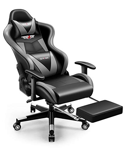 Gaming Chair,PatioMage Office Chair Racing Office Chair Desk Chair Headrest Lumbar Support Comfortable Computer Game Chair PU Leather Ergonomic Reclining PC Gaming Chairs (Black Grey)
