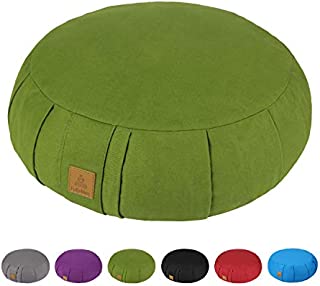 FelizMax Round Zafu Meditation Cushion, Zabuton Meditation Pillow, Yoga Bolster/Pillow, Floor seat, Zippered Organic Cotton Cover, Natural Buckwheat, Kneeling Pillow - Green and Large Size