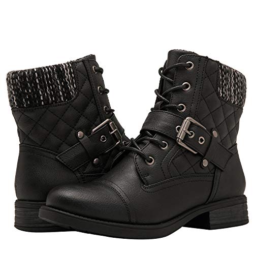 GLOBALWIN Women's Black Ankle Booties Fashion Combat Boots 9M