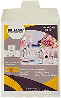 Mr-Label-Waterproof Blank Water Bottle Labelsfor Inkjet|Laser Printer-Self-Adhesive Wraparound-for 16oz. Water Bottle-Matte White-for Wedding|Baby Shower|Corporate Events(10 Sheets Total 70 Labels)