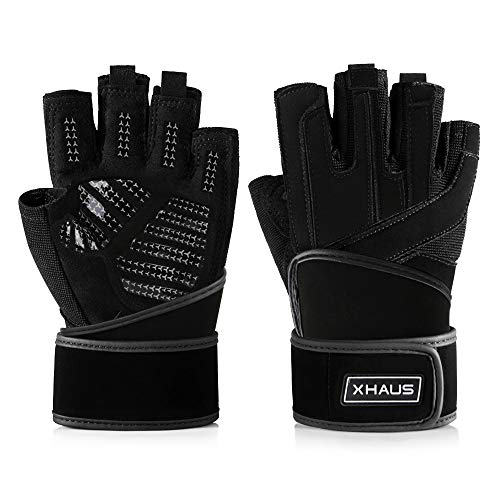 Xhaus Weight Lifting Gym Workout Gloves with Wrist Wrap Support, Breathable and Non-Slip and Full Palm Protection for Men and Women Weightlifting, Cross Training, Cycling, Crossfit, Pull ups