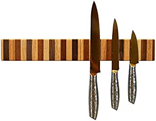 Rainbow Magnetic Knife Strip, Holder 17 Inches Long, Powerful Magnetic Wood Knife Holder for Wall, Made from Walnut, Sapele, Oak, Beech Woods.