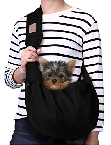 TOMKAS Small Dog Cat Carrier Sling Hands Free Pet Puppy Outdoor Travel Bag Tote Reversible (Black)