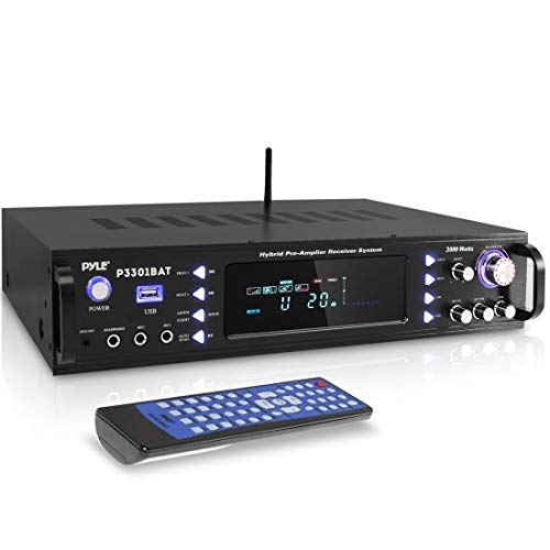 Wireless Bluetooth Home Stereo Amplifier - Hybrid Multi-Channel 3000 Watt Power Amplifier Home Audio Receiver System w/AM/FM Radio, MP3/USB,AUX,RCA Karaoke Mic in - Rack Mount, Remote - Pyle P3301BAT