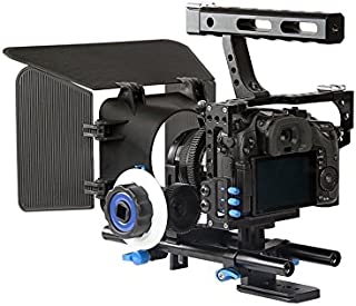 Professional DSLR Rig Camera Cage/Follow Focus/Matte Box Bundle for Sony A6000 A6300 A7 A7S A7SII A7R A7RII, Panasonic DMC-GH4 GH4 GH3, Canon M3 M5 M6, Nikon L340 etc