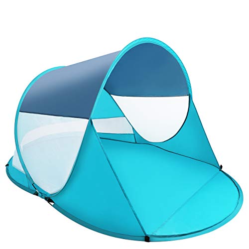 ISILER Pop Up Beach Tent, Automatic Instant 3-4 Person Sun Shelter, Portable Outdoor Beach Shade Tent, UV Protection Family Baby Beach Shelter, Windproof Waterproof Beach Canopy Cabana with Carry Bag