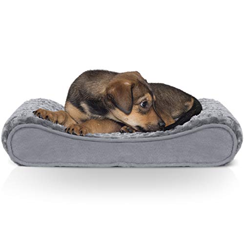 Furhaven Pet Dog Bed - Orthopedic Ultra Plush Faux Fur Ergonomic Luxe Lounger Cradle Mattress Contour Pet Bed with Removable Cover for Dogs and Cats, Gray, Small
