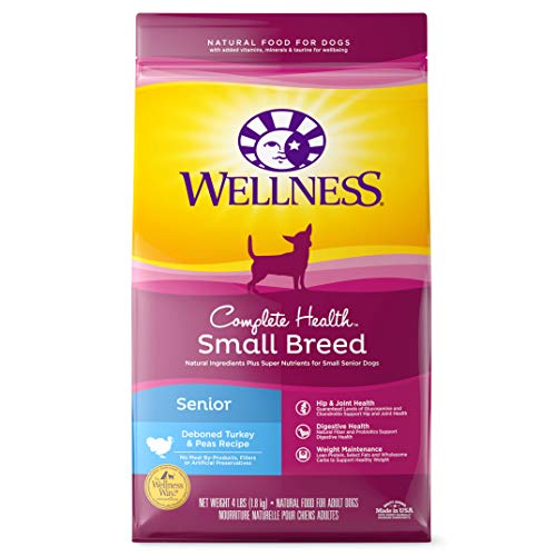 Wellness Complete Health Natural Dry Small Breed Senior Dog Food, Turkey & Peas, 4-Pound Bag