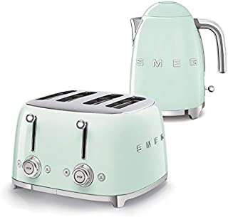 Smeg 50s Retro 4-Slot Toaster TSF03 Bundle with Smeg KLF03 Electric Kettle (Pastel Green)