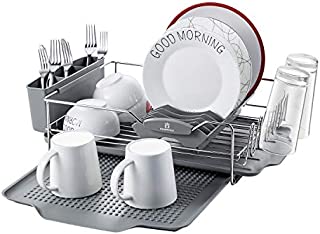 KINGRACK Stainless Steel Dish Drying Rack with Tray 4 PC Combo for Counter,2 Tier Dish Rack with Utensil Drying Rack,Dish Drainboard and Dish Tray