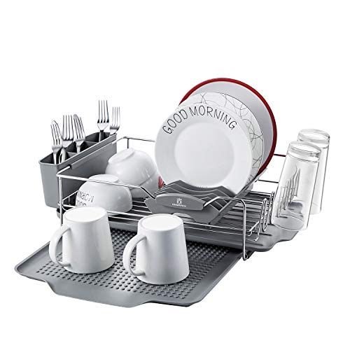 KINGRACK Stainless Steel Dish Drying Rack with Tray 4 PC Combo for Counter,2 Tier Dish Rack with Utensil Drying Rack,Dish Drainboard and Dish Tray