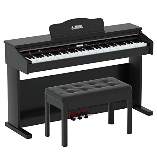 LAGRIMA 88 Key Digital Piano with Bench, Electric Keyboard Piano for Beginner/Adults with 2 Person Padded Piano Bench+Music Stand+Power Adapter+3-Pedal Board+Instruction Book+Headphone Jack(Black)