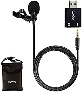 Movo Universal Lavalier USB Microphone for Computer with USB Adapter Compatible with Laptop, Desktop, PC and Mac, Smartphones, Cameras, Podcasting, Remote Work and Laptop Microphone (20-Foot Cord)