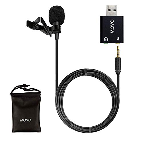 Movo Universal Lavalier USB Microphone for Computer with USB Adapter Compatible with Laptop, Desktop, PC and Mac, Smartphones, Cameras, Podcasting, Remote Work and Laptop Microphone (20-Foot Cord)