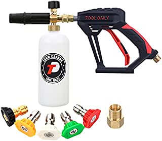 Tool Daily Short Pressure Washer Gun with Foam Cannon, 1/4 Inch Quick Connector, with 5 Pressure Washer Nozzle Tips, 1 Liter