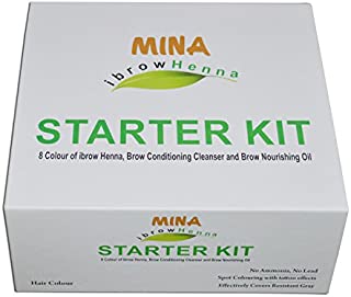 MINA ibrow Henna Starter Kit (8 Colors of ibrow Henna, Brow Conditioning Cleanser & Brow Nourishing Oil)