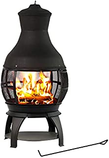 BALI OUTDOORS Wood Burning Chimenea, Outdoor Round Wooden Fire Pit Fireplace, Black