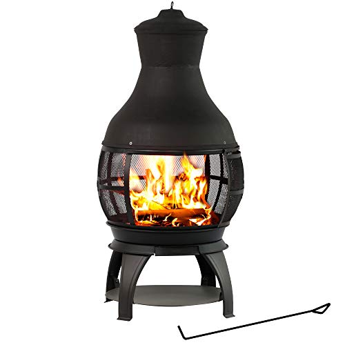 BALI OUTDOORS Wood Burning Chimenea, Outdoor Round Wooden Fire Pit Fireplace, Black